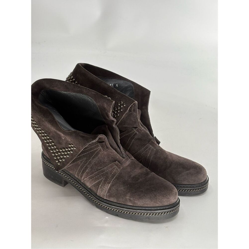 Stuart Weitzman Booties Boots Suede Women Size 8.5 Brown Gray Studded Combat
